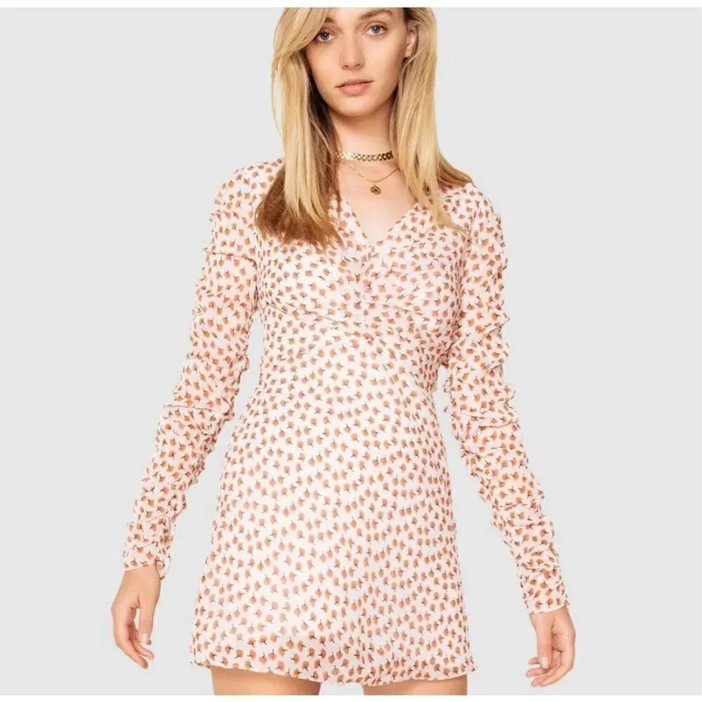 East Order Fin Apricot Floret ruched layered sheer M dress
